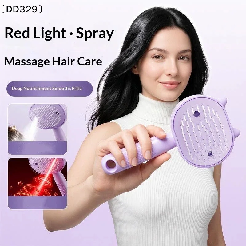 1Pcs Cute Cat Ear Electric Spray Hair Brush Red Light Hair Care Massage Essential Oil Mist For Daily Use And Travel〔DD329〕
