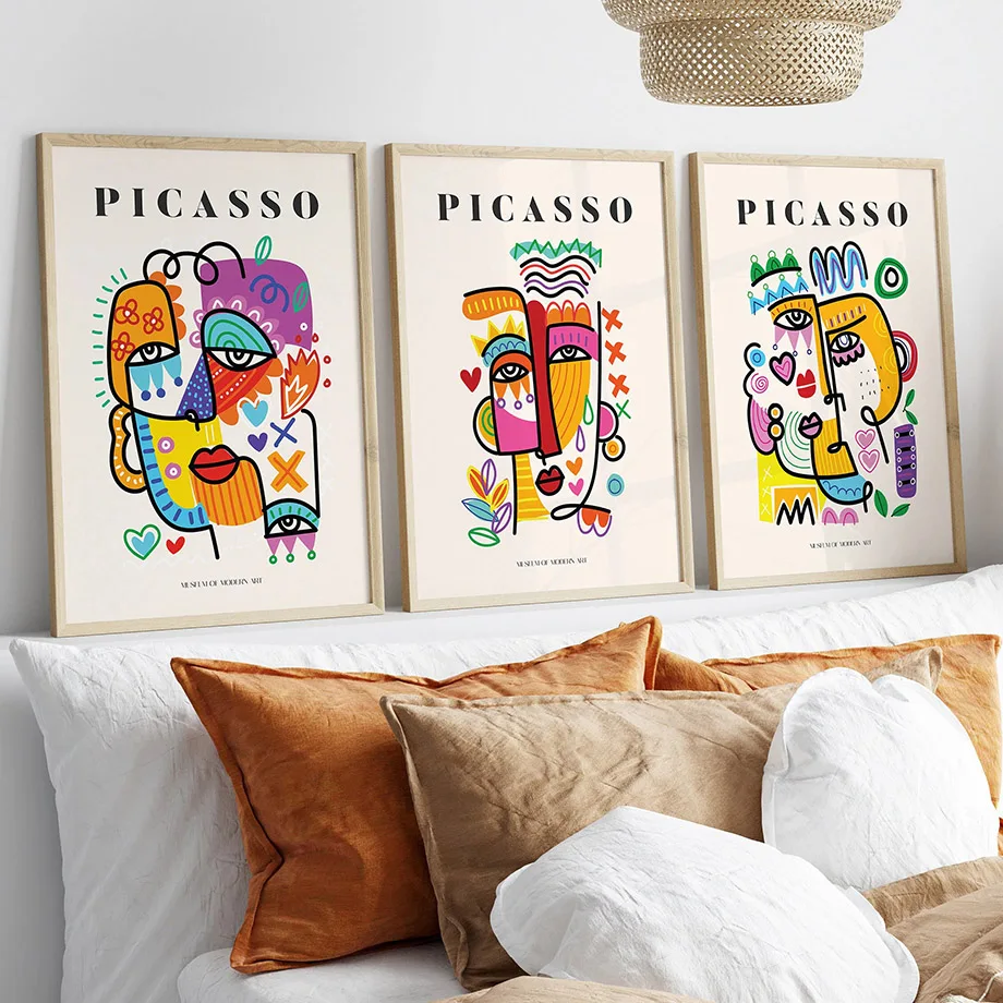 Picasso Exhibition Canvas Painting Beige Abstract Vintage Prints Poster Modern Art Bedroom Living Room Hallway Wall Art Figure