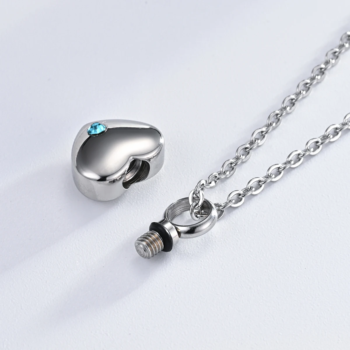 Classic Crystal Mini Heart Cremation Urn Necklace Funnel Fill Kit Keepsake Memorial Ashes Stainless Steel Pendant