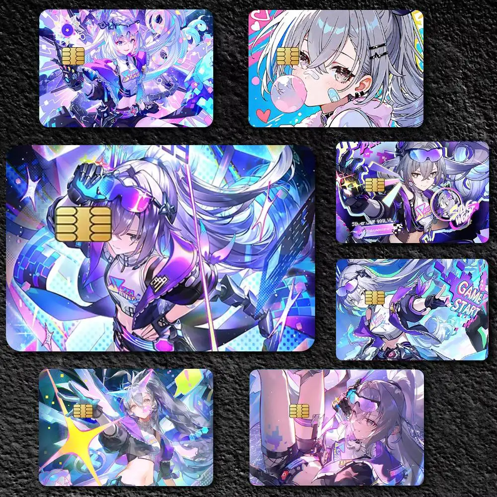 Game Honkai Star Rail Silver Wolf 4pcs 1Set Funny Shell On Off Ultra Thin No Fade Sticker Skin Cover Film For Debit Credit Card
