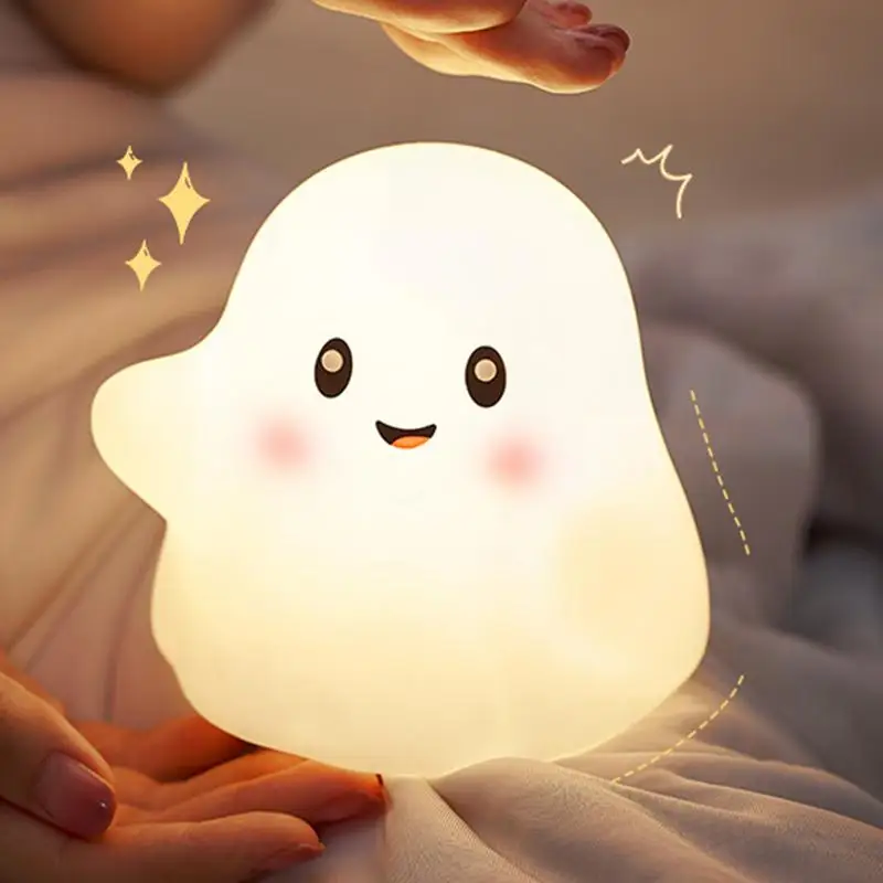 Silicone Night Light Cute Patting Night Lamp 3 Gear Dimmable Silicone Night Light Halloween Nightlight Party Decoration Ghost