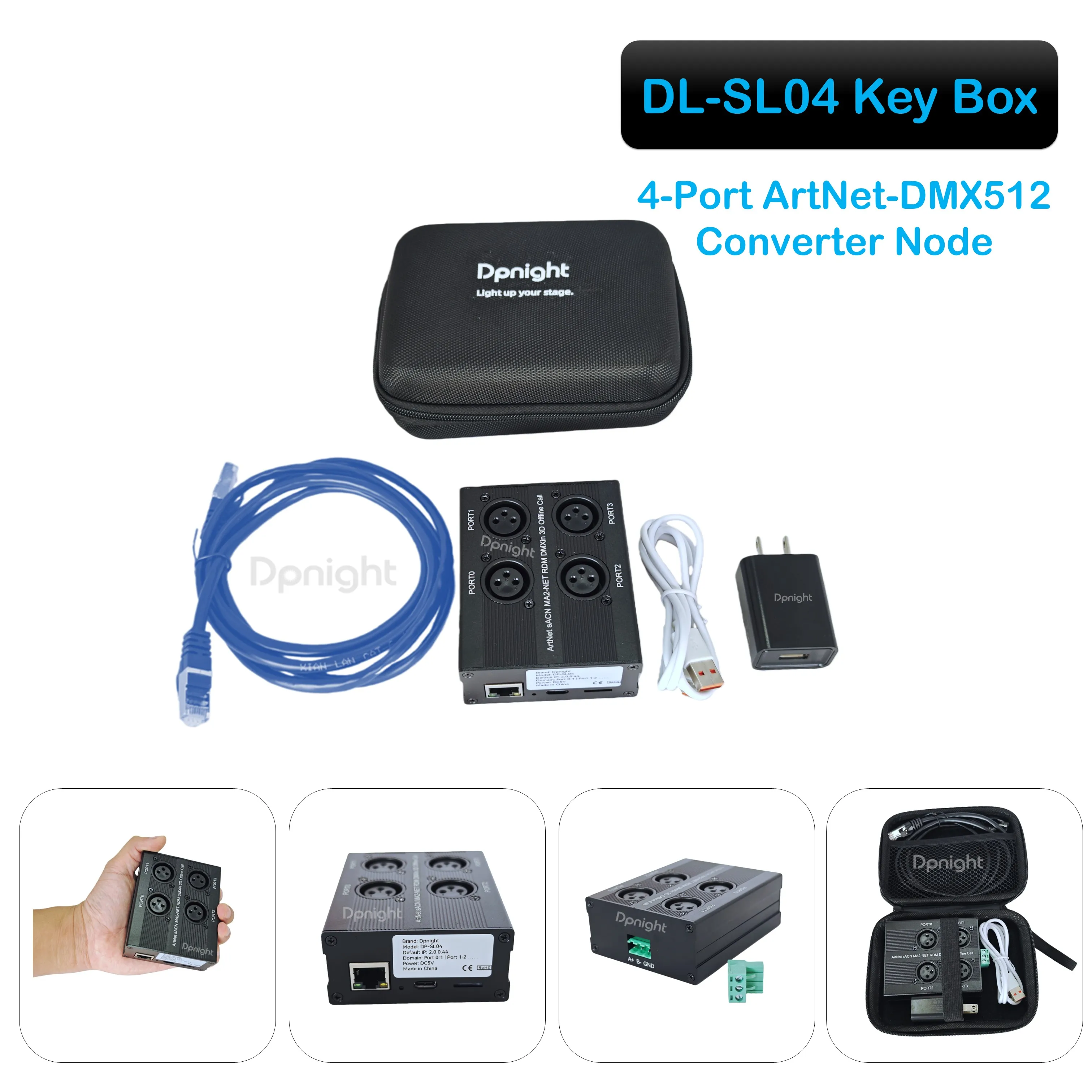 DL-SL04 Key Box - 1000 Universe Professional 4-Port Art-Net to DMX512 Output Node M3