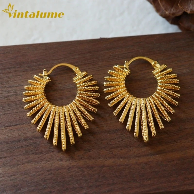 

Серьги-кольца Vintalume в винтажном стиле, с подвесками в виде сердца и солнца, для женщин, медные, с кисточками, простые, модные, крупные, массивные, для вечеринок