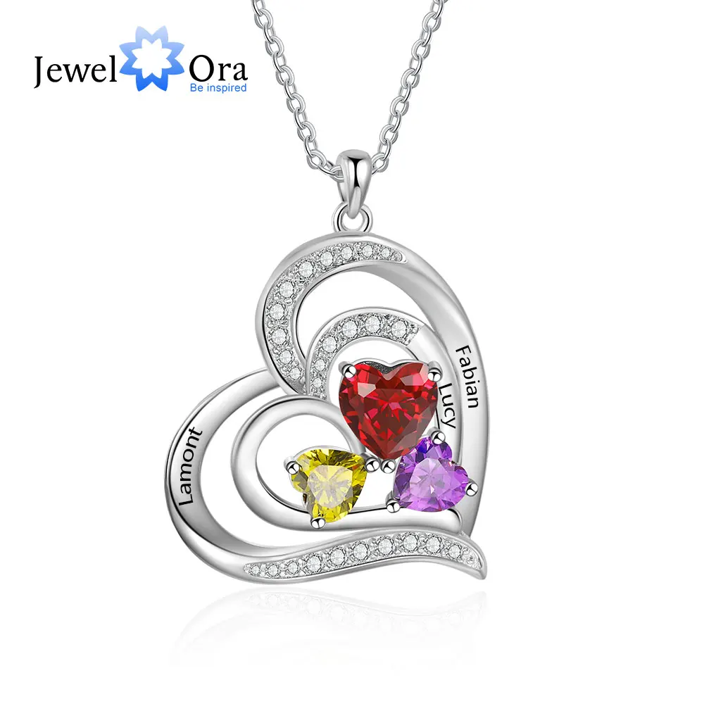 

JewelOra Personalized Two Hearts Neck-lace Customized 2-4 Names and Birthstones Neck-laces for Women Anniversary Gift