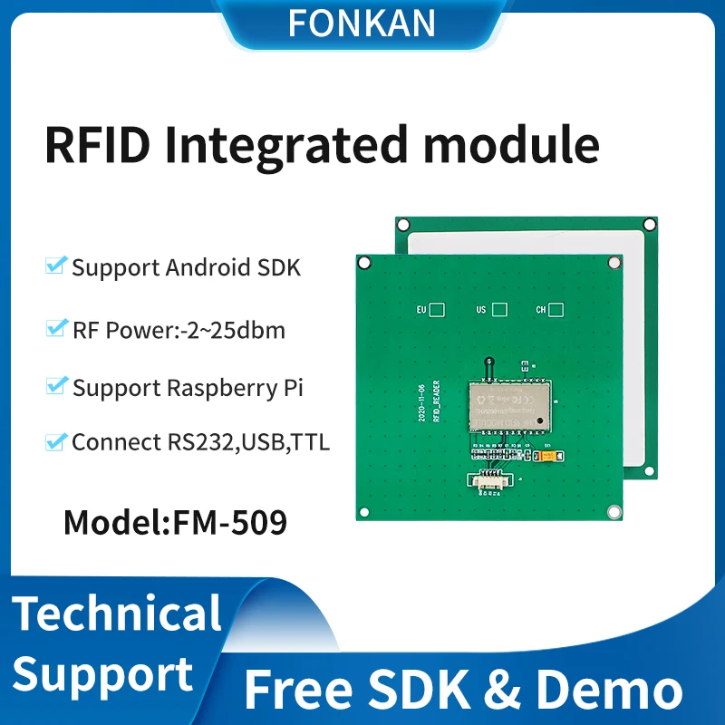 

FONKAN 860-960MHZ 3.5M UHF RFID integrated Module with 5dbi ceramic Antenna For Raspberry Pi TTL232 Interface Free SDK