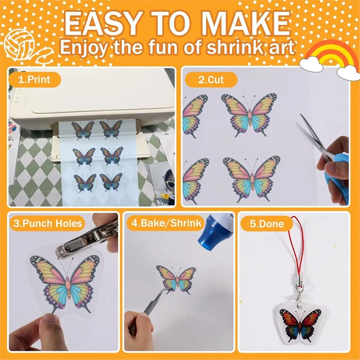 2026 New 6 Sheets Printable Shrink Paper Sheets Plastic for Inkjet Printer,for Crafts DIY Keychain Making, Mother'S Day