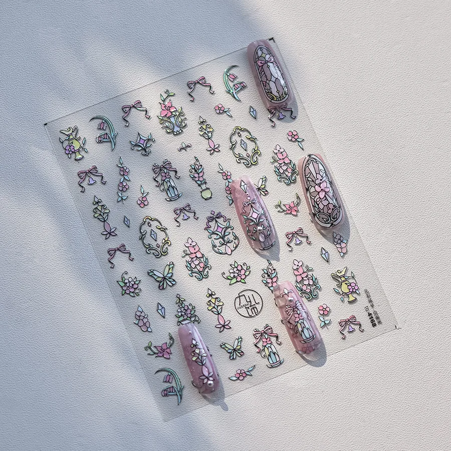 1piece 5D glass fragment nail sticker high quality stained glass window grille design glitter art decoration design nail sticker