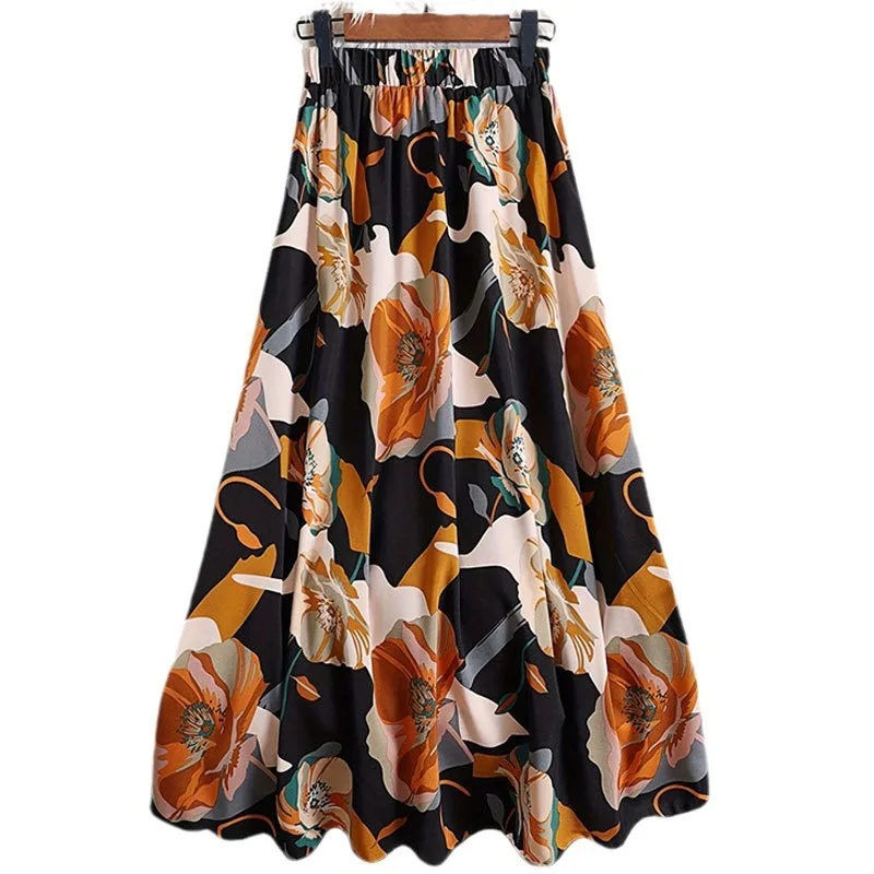 Summer Floral Print Skirts For Woman 2024 Long Elegant High Waist Maxi Skirts