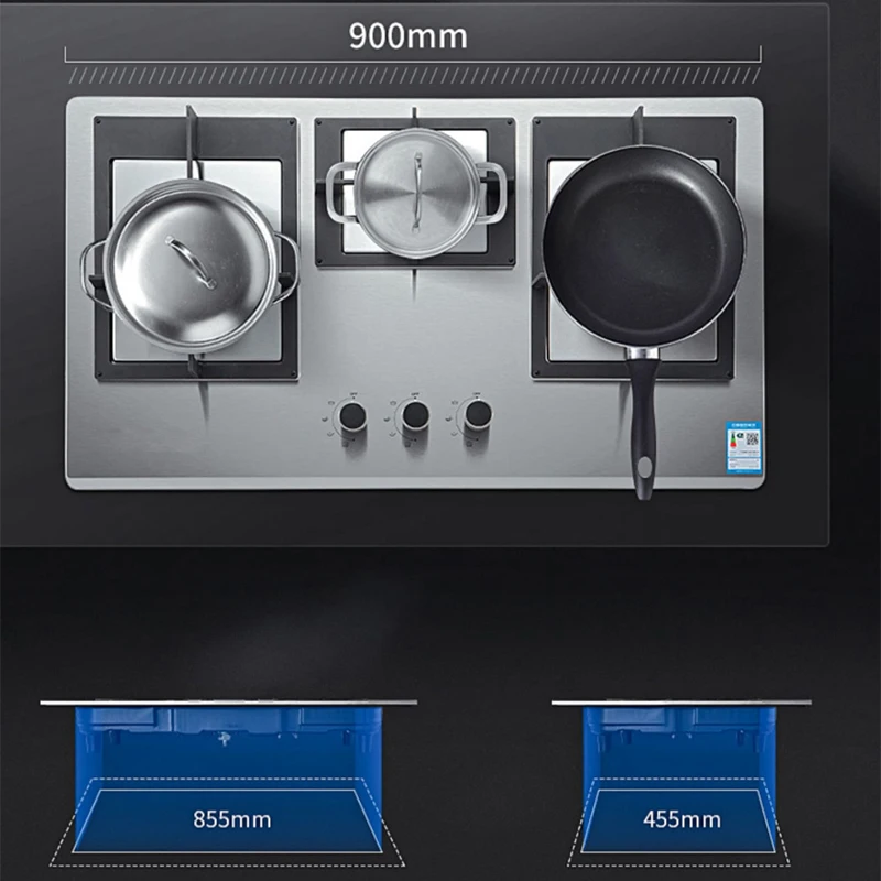 Fogão a gás de três olhos de aço inoxidável fogão a gás incorporado doméstico gás natural fogo feroz fogão a três-cabeça fogão a gás