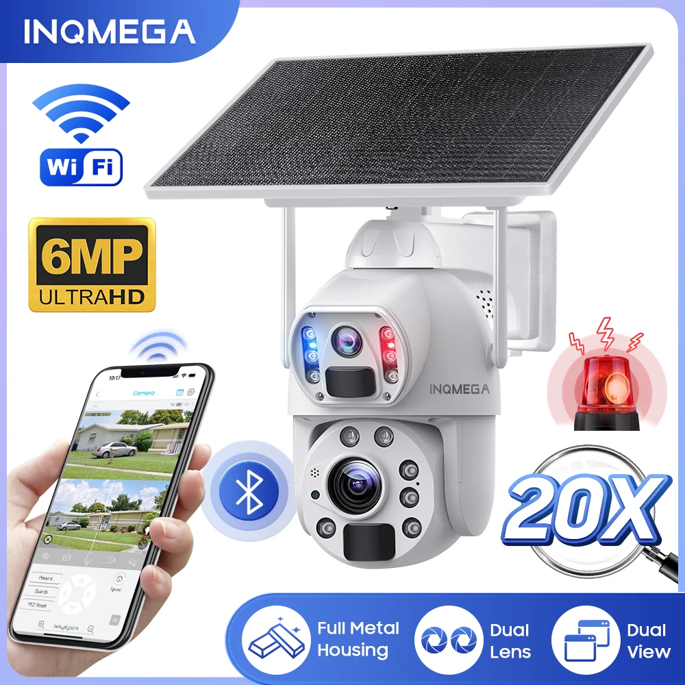 

INQMEGA 6MP 20X ZOOM 4G SIM Solar Camersas WiFi Outdoor Solar Panel Battery PTZ Camera Night Vision CCTV Video Surveillance Cam