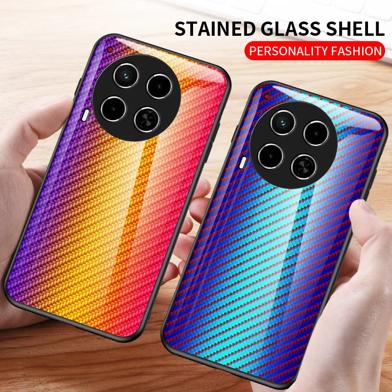 Tecno Camon 30 CL6 Cl6K Case Carbon Fiber Grain Tempered Glass Hard Back Cover …