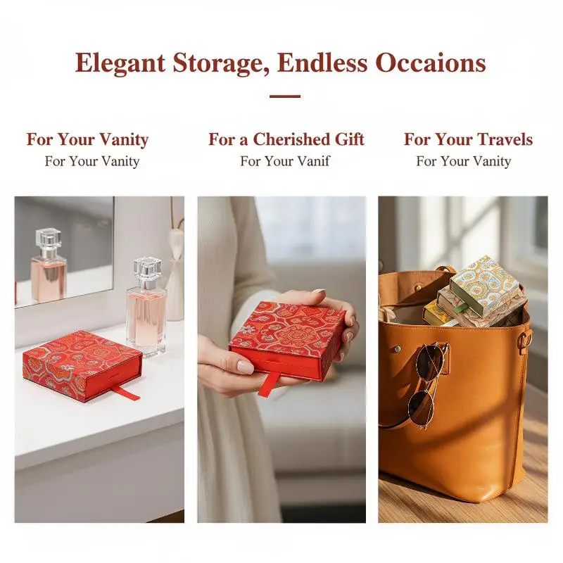 1Pcs Chinese Style Printed Sliding Jewelry Box Clear Display Window Exquisite Patterns For Storing Small Jewelry And Gifting