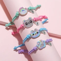 4Pcs/set Adjustable Cute Cat Bear Pendant Bracelet for Girls Stretch Hair Rope Hairband Use Party Birthday Friendship BFF Gift