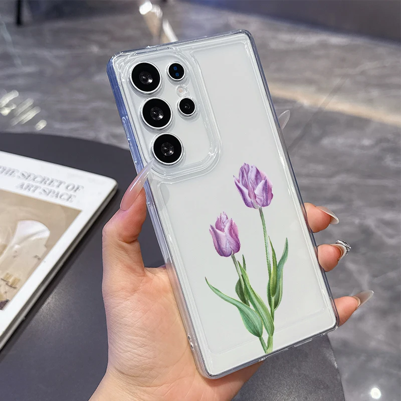 

Water colored tulips Phone Case for Samsung Galaxy S25 Ultra S20 FE S21 S22+ S23Plus S24 S26 Edge Cases Transparent Soft Covers