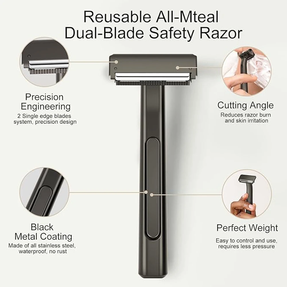 Shavcooo GP400 Glide 4.0 Pro Super Double Half DE Safety Razor Stainless Steel Magnetic Shaving Shaver with Travel Bag Gift Kit