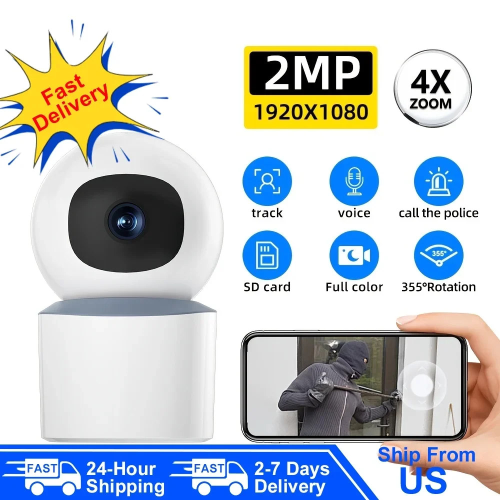 1080P HD Indoor Security Camera WiFi Wireless Smart Camera with PTZ 4X Digital Zoom 2.4Ghz WiFi Night Vision