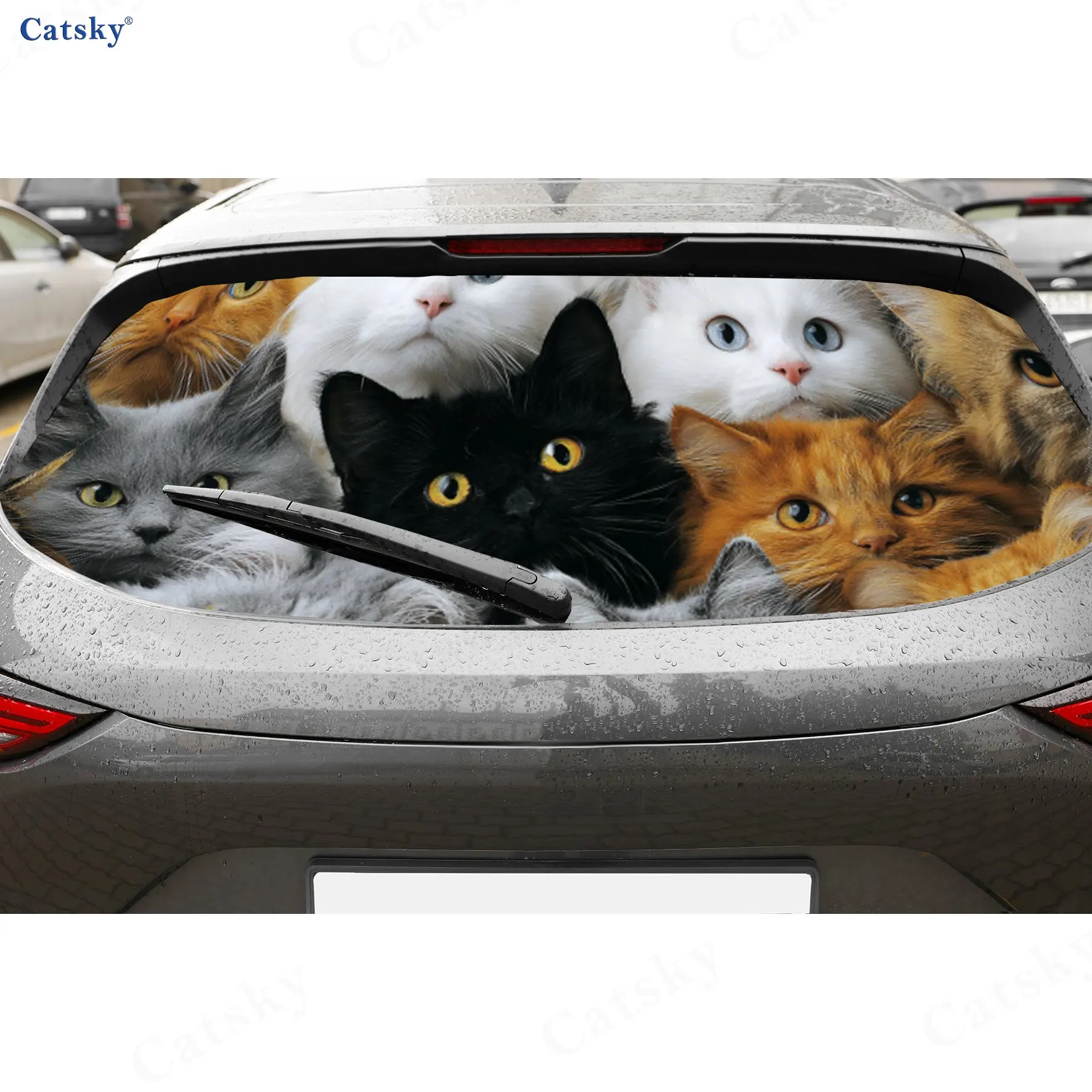 

Multi-Cat Combo Cute PVC Perforated Car Vinyl Wraps, Durable Car Rear Windshield Sticker, Waterproof Car Rear Window Decal, Priv