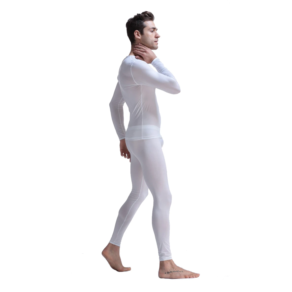 CLEVER-MENMODE Long Johns Men Thermal Underwear Set Ice Silk Long Sleeve Keep Warm Slim Ultra Thin Undershirt Pants Tops Bottoms