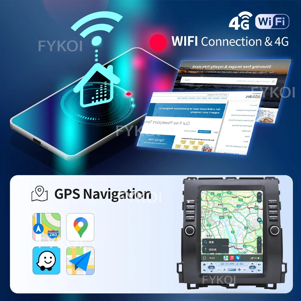 10.4 بوصة أندرويد 15 لبرادو 120 لكزس GX470، لتويوتا لاند كروزر VXL 2002-2009 أنظمة السيارة الذكية 2din Carplay GPS BT 4G