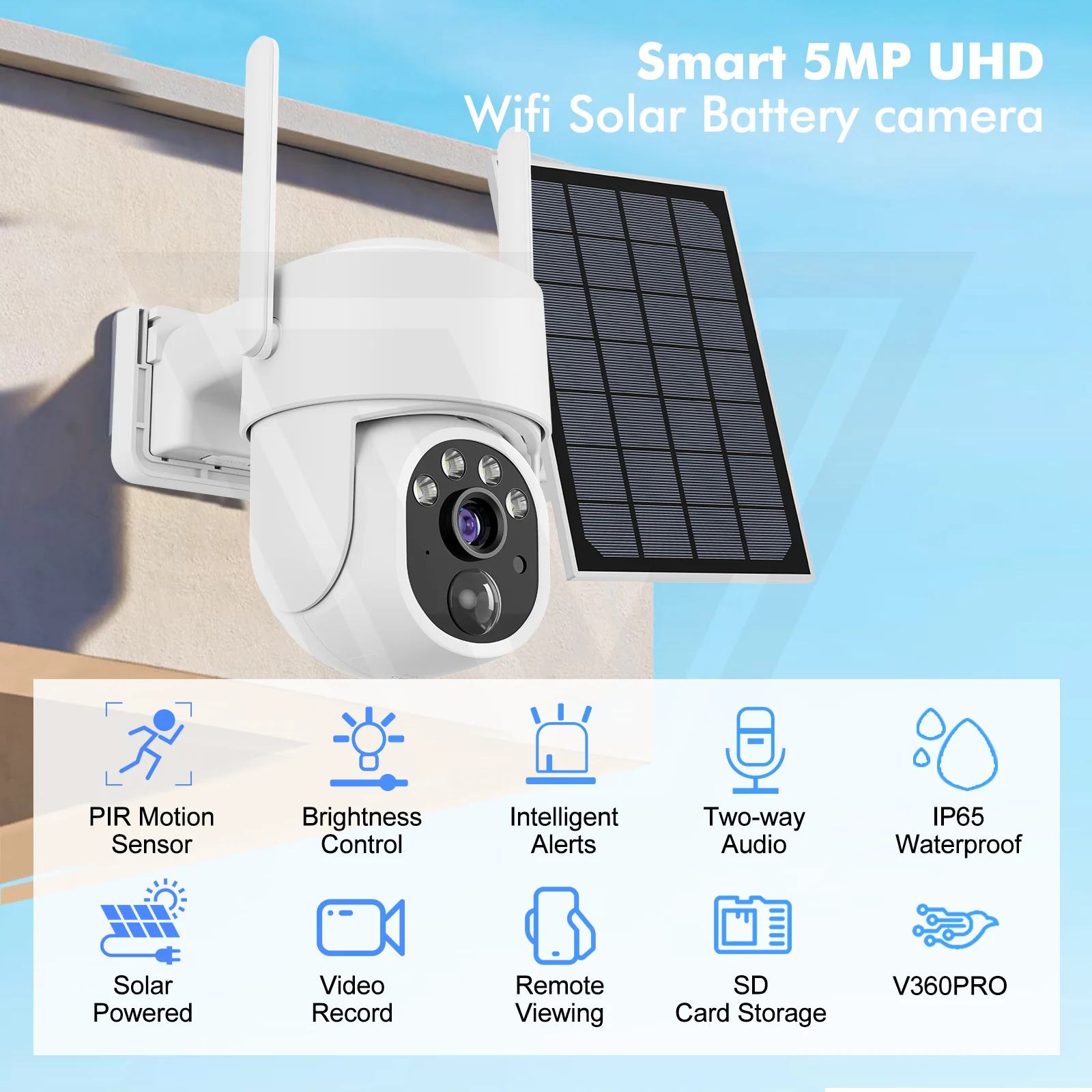 5MP PTZ Solar Power IP WiFi Camera Outdoor IP66 Waterproof 5X Zoom 8000mAh Wbudowana kamera monitorująca z baterią PIR Wykrywanie ludzi