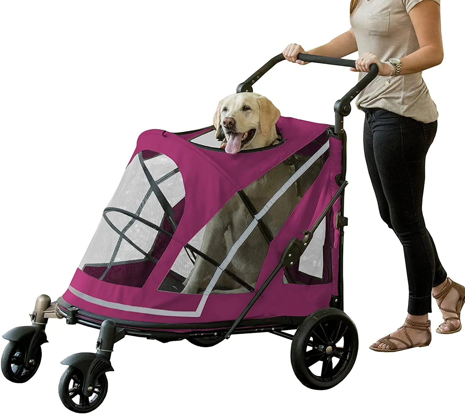 Pet Stroller com entrada dupla, entrada de botão para cães e gatos simples ou múltiplos