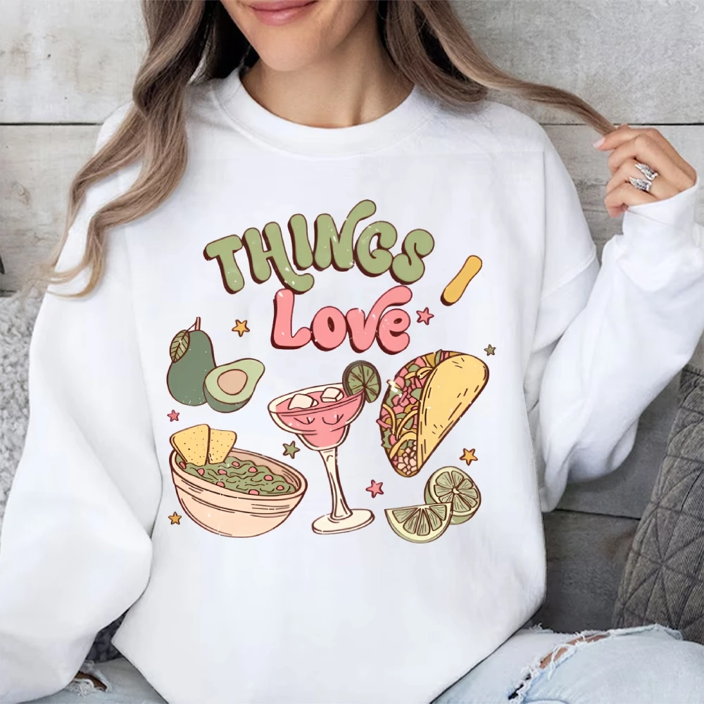 Women’s Graphic Sweatshirt Things i Love Sweater Food Lover Tee Cocktail Taco Avocado Lemon Jumper Women Casual Outfit Top Tees