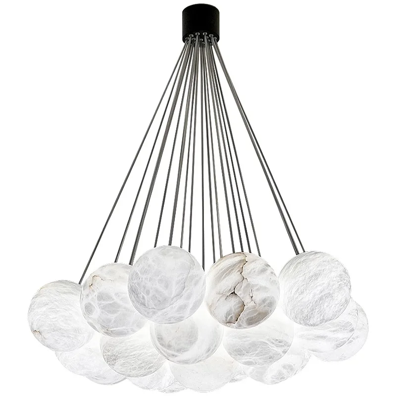 

Decoration Your Home with This Natural Marble Balls Chandelier Designer Stone Alabaster Hanglamp Lustres Living Room Decor