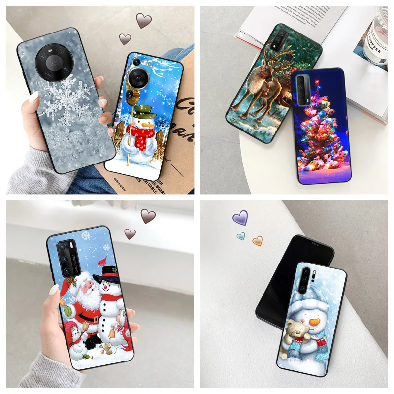 Silicone Black Phone Case for Motorola G200 5G G30 G31 One Fusion Snowman Santa Claus Huawei P40 P30 P20 P Smart iphone6 Cover