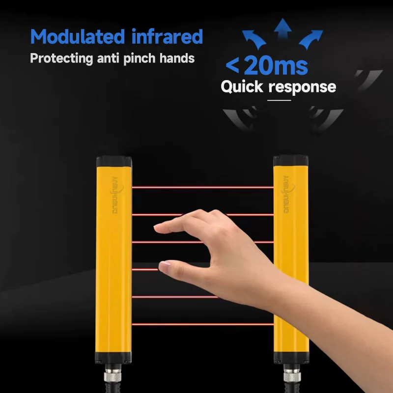 Safety Light Curtain Sensor Switch 4/6/8/10/12/16 Beam Safety Grating Security Device 10mm/20mm/40mm Resolution DC12 24V NPN/PNP