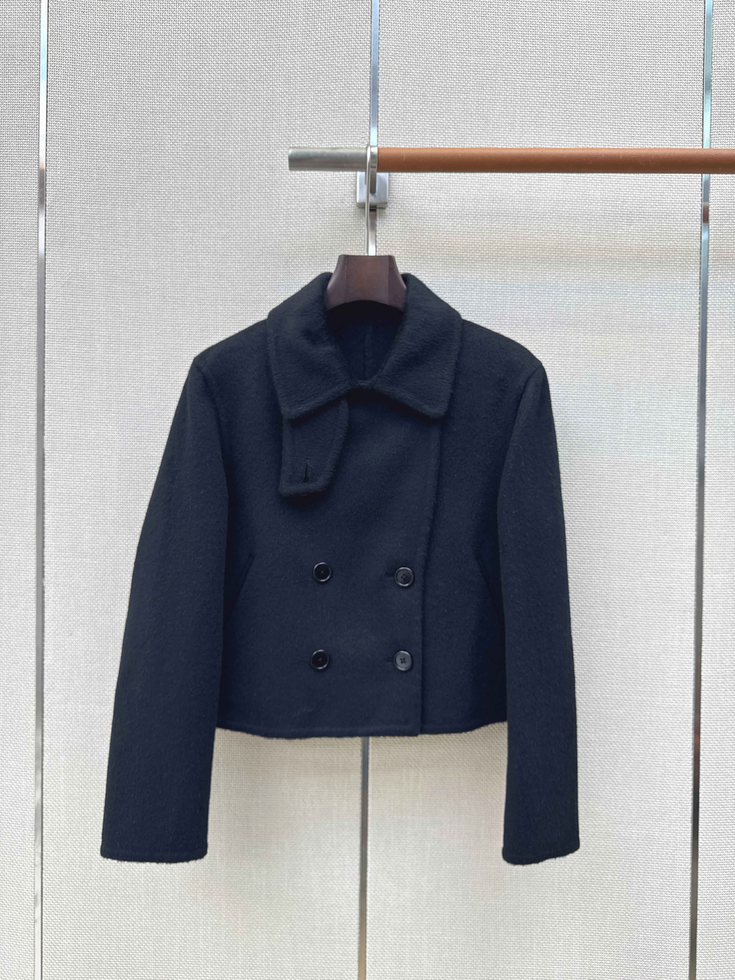 Double Breasted Short Double Faced Wool Coat, Handmade, Elegant Gentle Style, Fall Winter Layering Essential