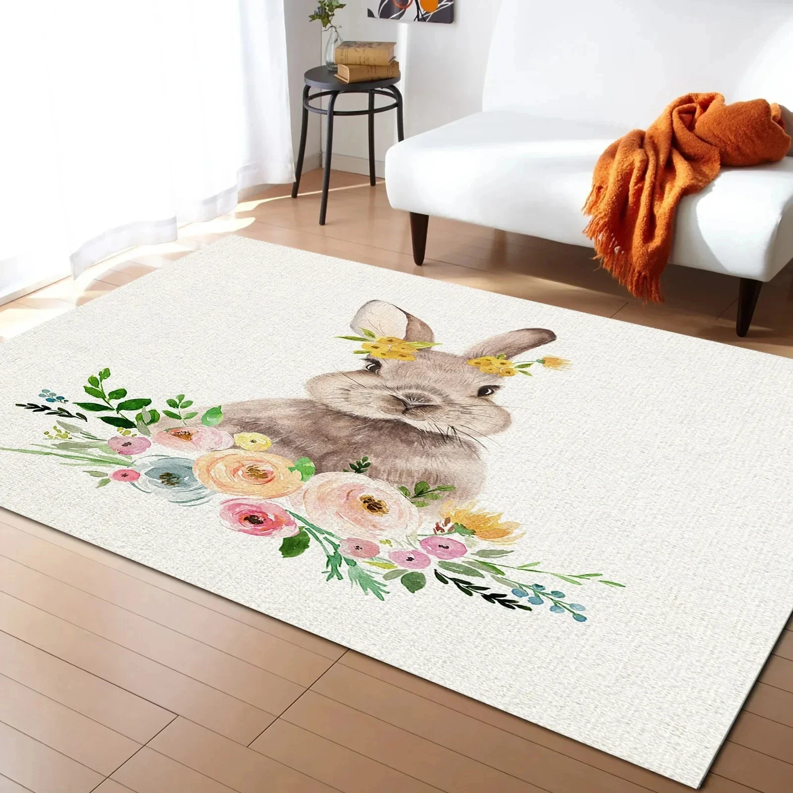 Easter Rabbit Cherry Blossom Carpet for Living Room Home Decor Children's Room Bedroom Bedside Large Area Rugs Bath Entrance Mat