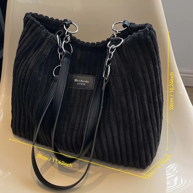 Large Capacity Corduroy Tote Bag for Women Stylish Plush Shoulder Bag Perfect for Commuting Travel