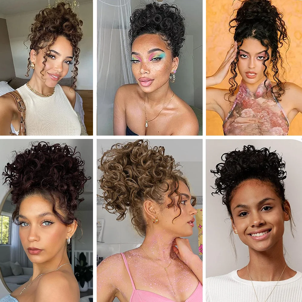 Messy Bun Hair Piece for Women Elastic Drawstring Loose Wave Large Curly Bun Synthetic Puff Ponytail Extension Hair Chignon