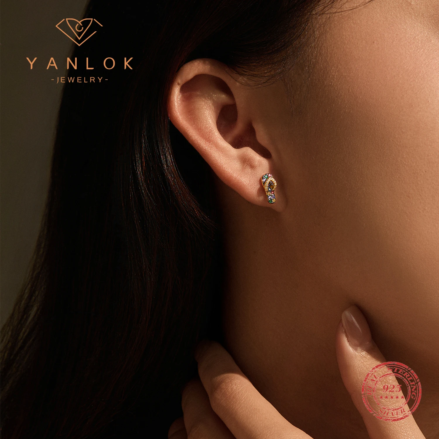

Серьги-гвоздики YANLOK из стерлингового серебра 925 пробы в форме шлепанцев с разноцветными цирконами для женщин, изысканные ювелирные украшения