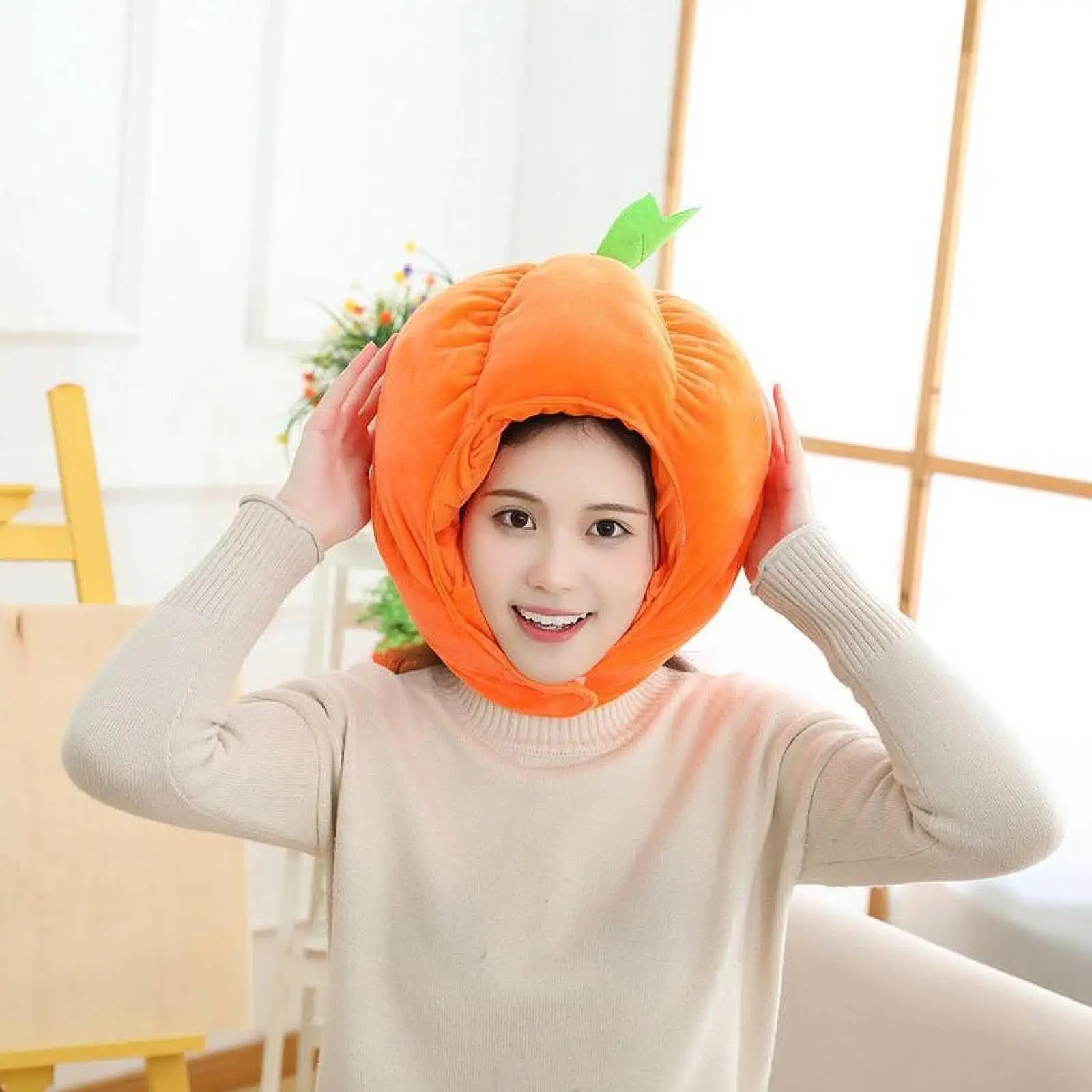 

Stuffed Pumpkin Shaped Headgear Hat Cute Comfortable Child Headwear for Themed