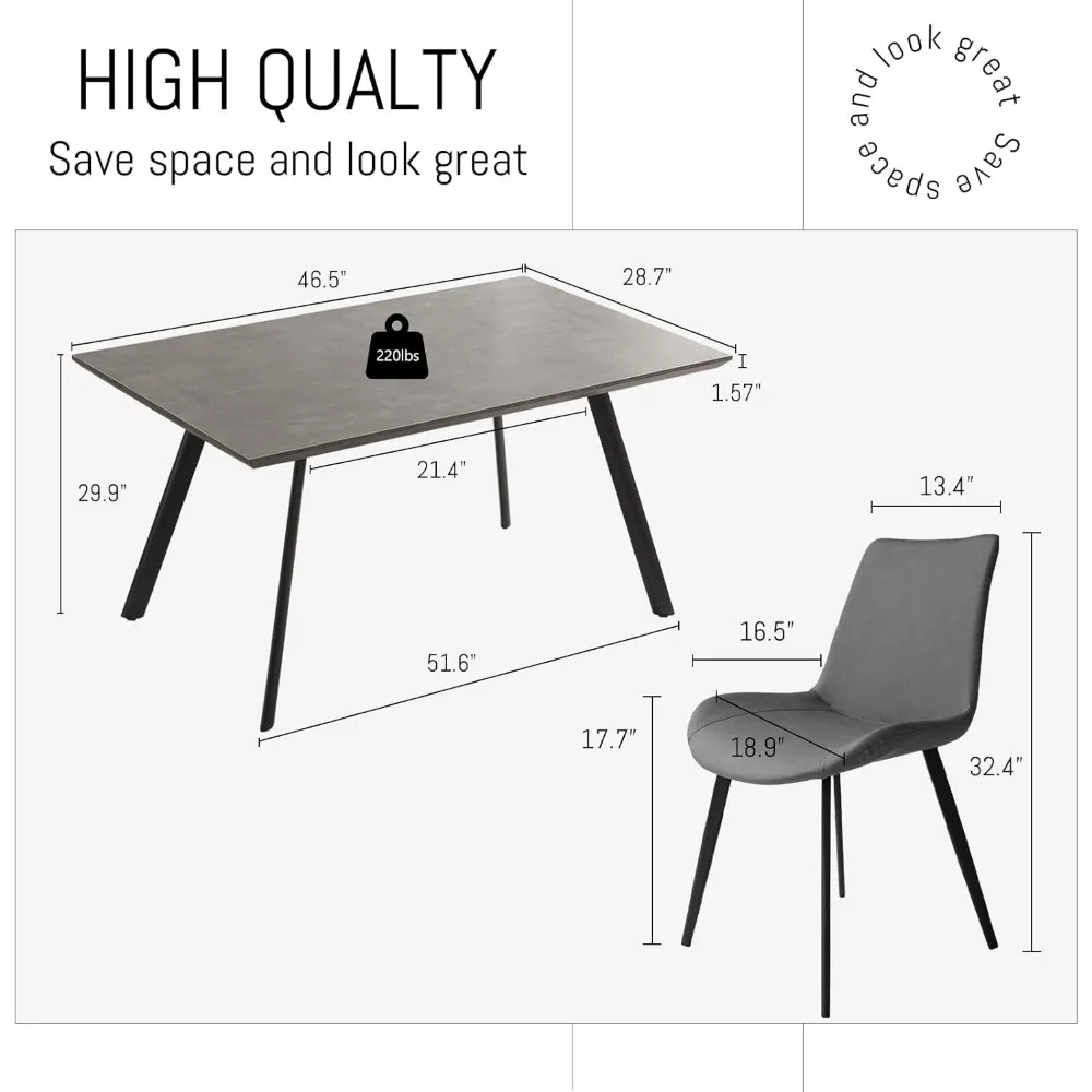 직사각형 나무 5피스 식탁 세트 (가죽 커버 의자 4개 포함, 4인용)