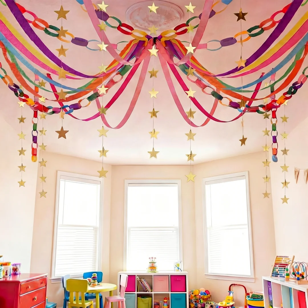 DIY Regenbogen-Papierketten-Girlande, Bastelpapierstreifen mit Doppelseitigem Klebeband, Dekorationsmaterial für Zuhause, Klassenzimmer, Geburtstag, Feiertage – Detail 4