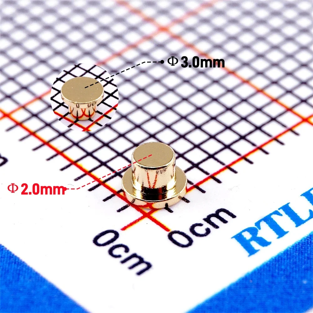 10 100 szt. żeński kołnierz Pogo Średnica kołnierza 3,0 mm Wysokość 2,0 mm Płaska powierzchnia Okrągła podkładka stykowa Złącze mosiężne złote płytki