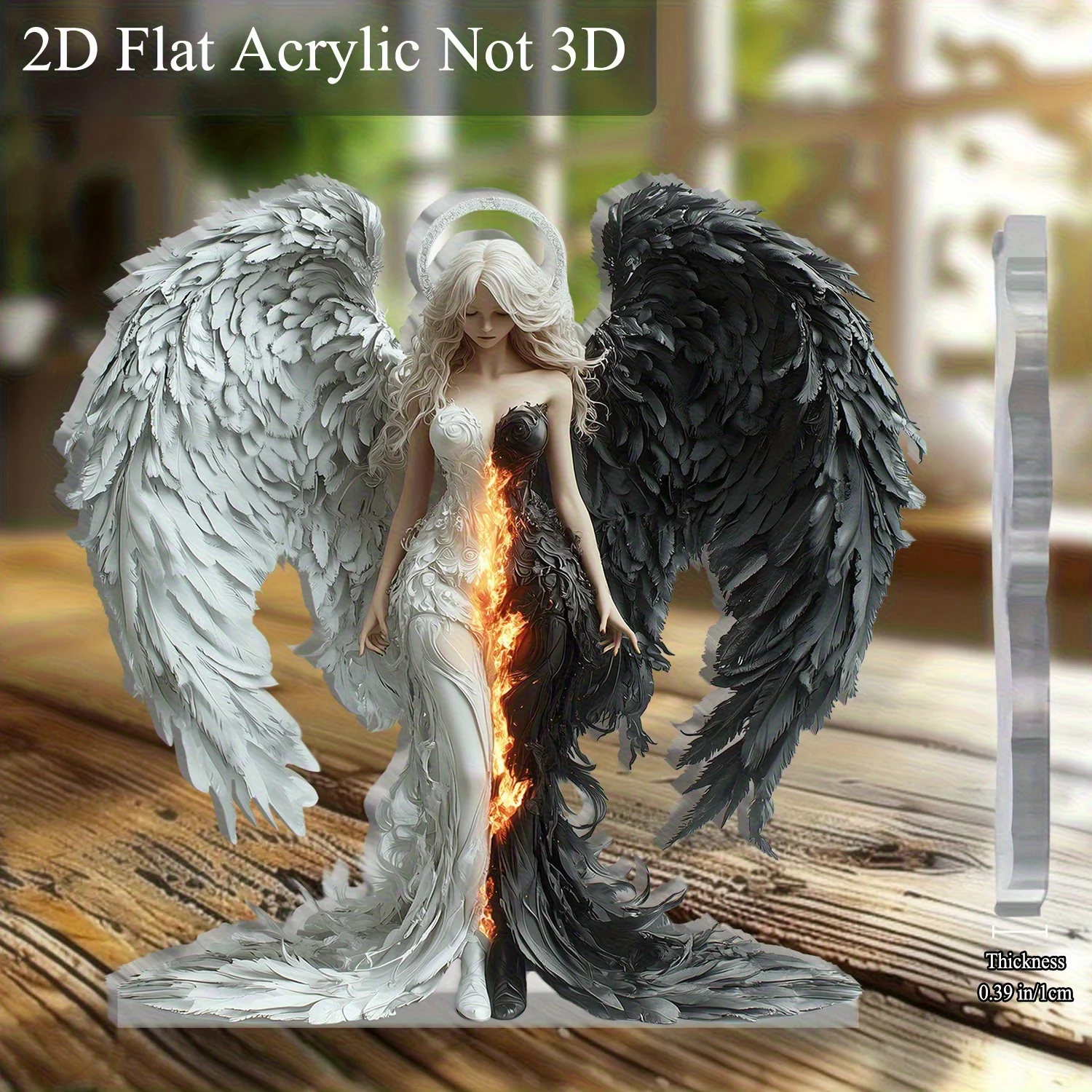 2D Gothic Fantasy Angel Devil Wings Acrylic Desk Decor Dual Purpose Design Exquisite Feather Angel Office Bar Halloween Decor