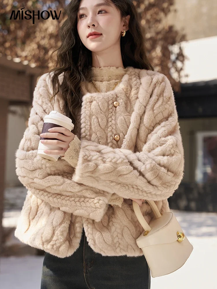 MISHOW Plush Faux Fur Coat Women Luxury Autumn Winter High Quality Lamb Wool Style Double Breasted Office Lady Jacket MXC58W0318