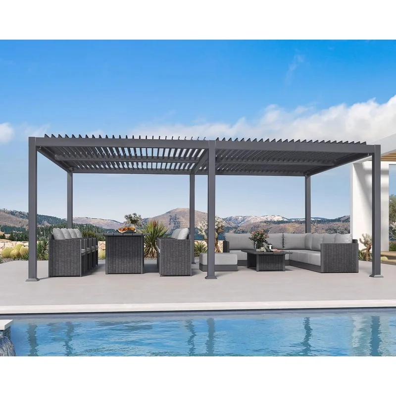 Anyhoo Rapid Setup Rustproof Aluminum Pergola Poolside Lounge Waterproof Adjustable Louver System Square Gazebo Kit