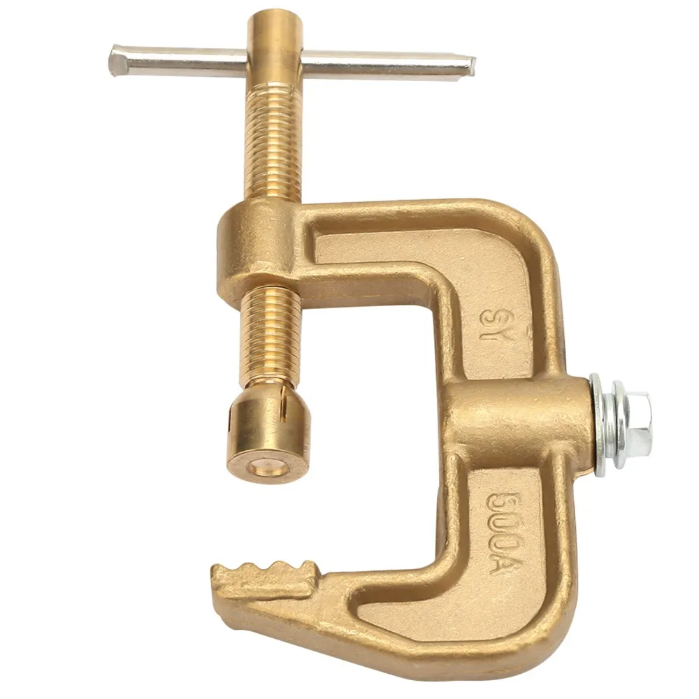 500A High Power Welding Ground Clamp Brass Material / Solid Brass Portable Earth Clamp G-Shaped / G-Type Design T-Handle