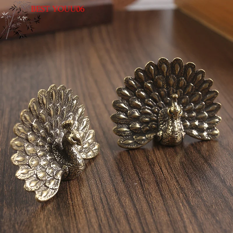 (YOUU06)Peacock Statue Vintage Animal Figurine Tabletop Decoration Crafts Brass Home Decor