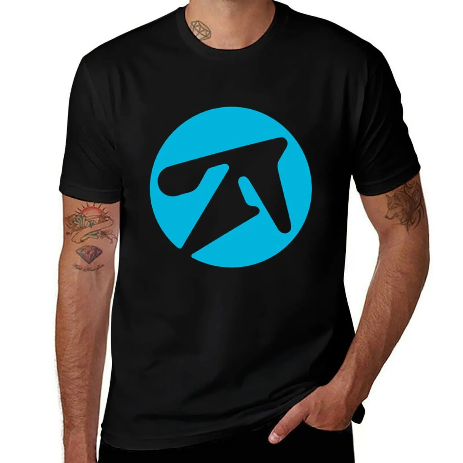 Aphex twin alternative style logo in blue T-Shirt Trendy Casual Short Sleeve Shirt T-Shirt