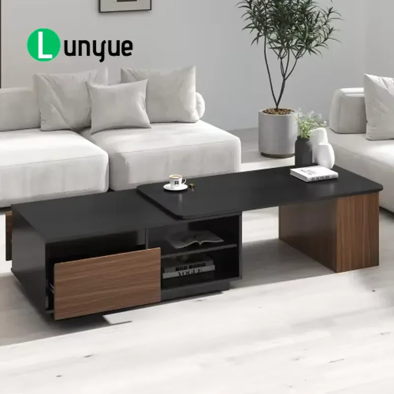 Retractable Coffee Table Adjustable Length Wooden Center Table with 2 Storage Drawers Large Rectangular Living Room Furniture