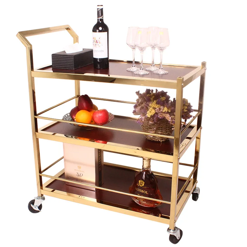 Stainless Steel Titanium Bar Serving Cart Rolling Trolley On  Wheels Mobile Utility 4S Shop Service Trolley Rack Holder