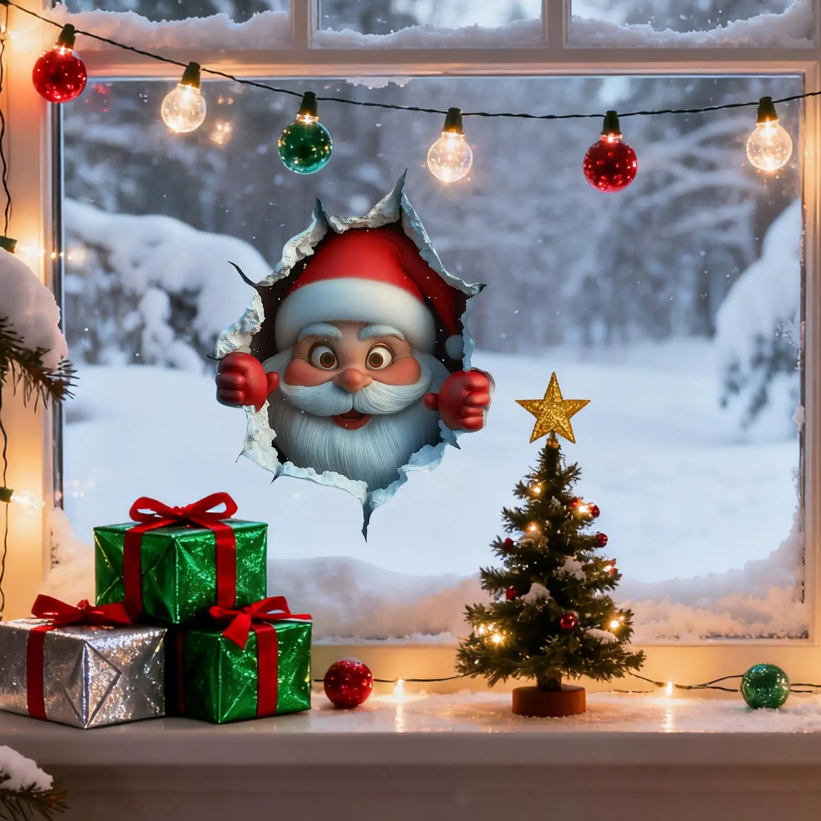 Christmas Removable Wall Decals Santa Claus Breaking Decoration Creative Sticker for School Classroom Living Room Dorm Home