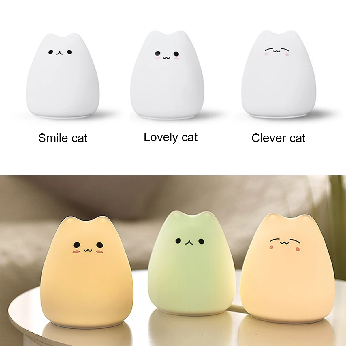 7 farben Led Nachtlicht Indoor Sensor Lampe Silikon Baby Schlafen Katze Touch Weiche Kind Niedlichen Cartoon Lichter Für Kinder Kinder zimmer