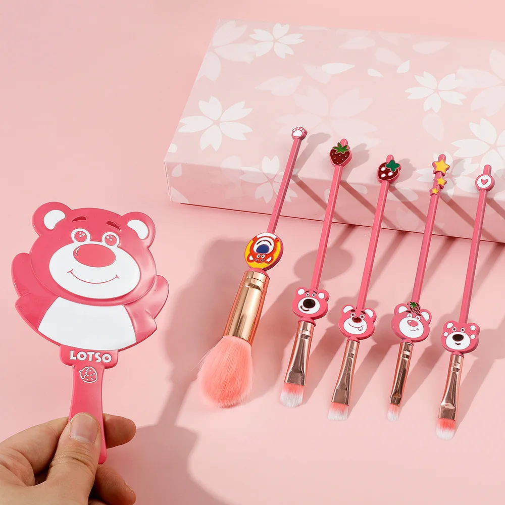 Kawaii Makeup Brushes Gift Set For Makeup Brushes With Cute Pink Mirror For Kids Women Professional Cosmetic Brush