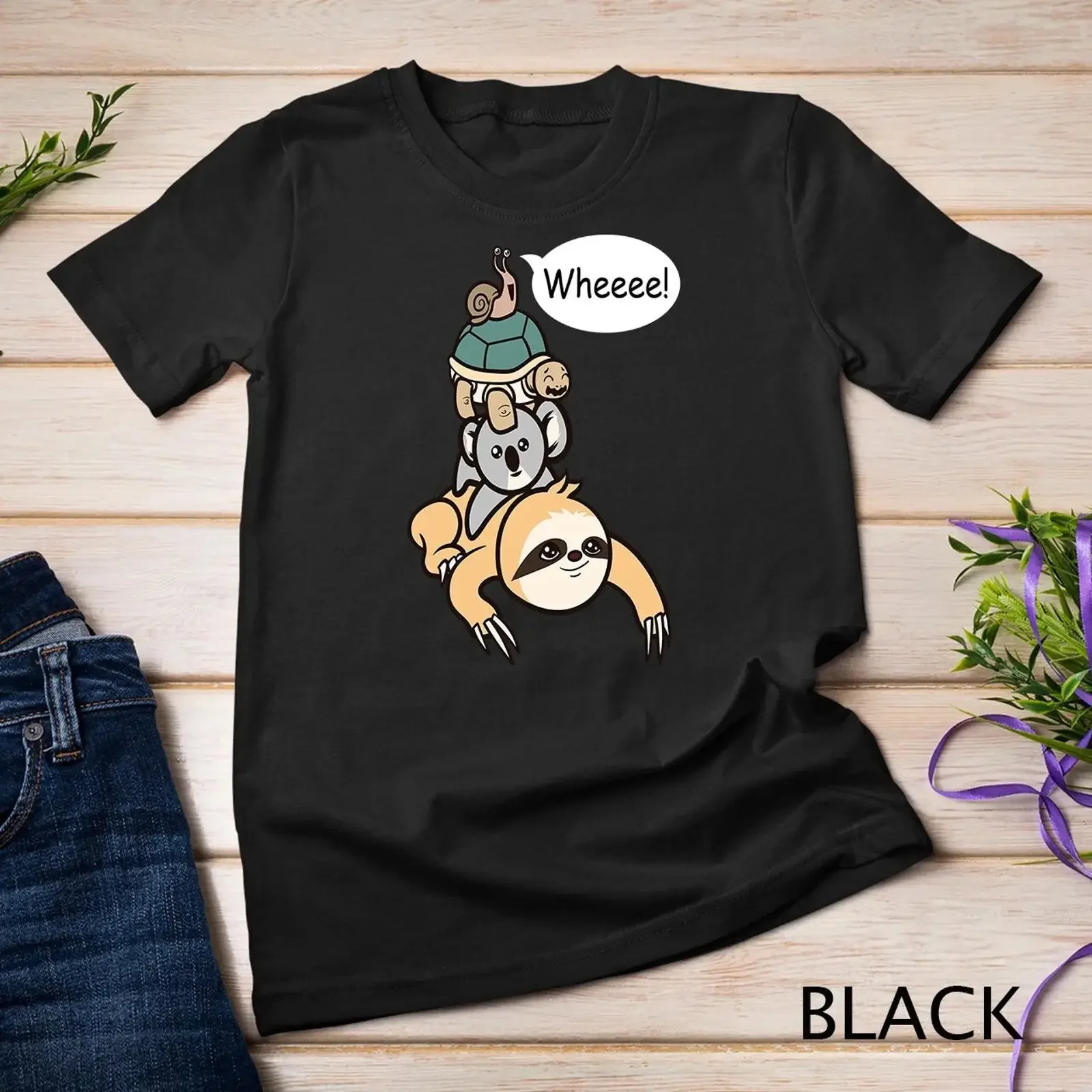 Funny Slow Moving Sloth Turtle Koala Snail Family Race T shirt vintage Washed Versatile Top For Everyday Wear fashion